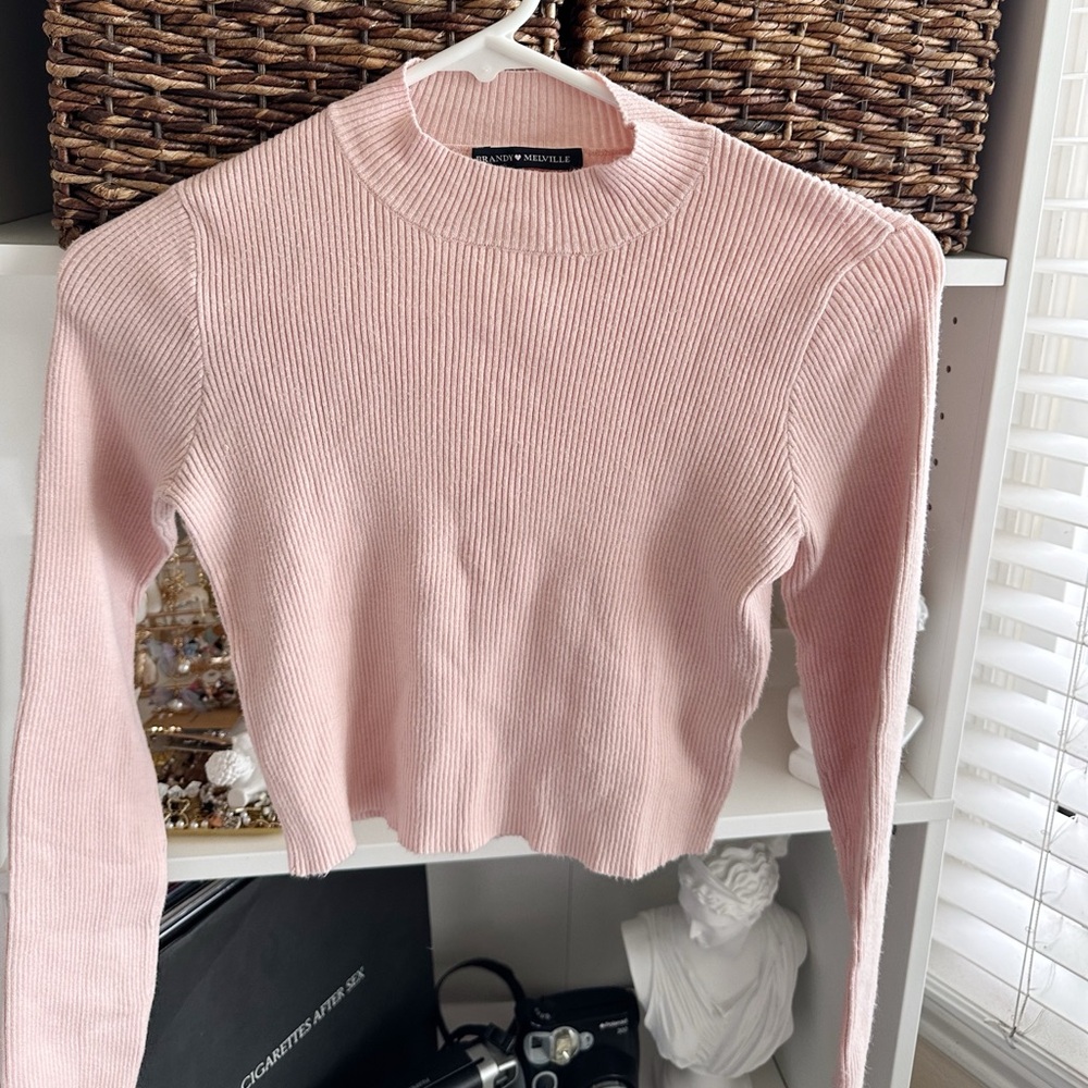 Brandy Melville John Galt Baby Pink Ribbed Knit Sweater Top
